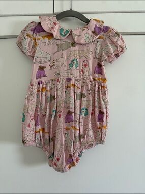 Charming Mary Pink Baby Romper with Dog Print